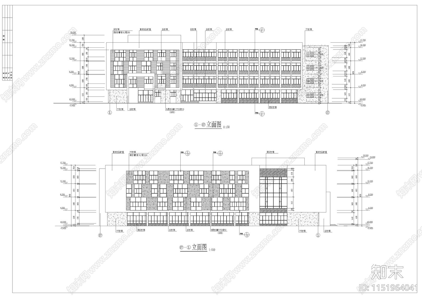 四层V型图书馆建筑cad施工图下载【ID:1151964041】