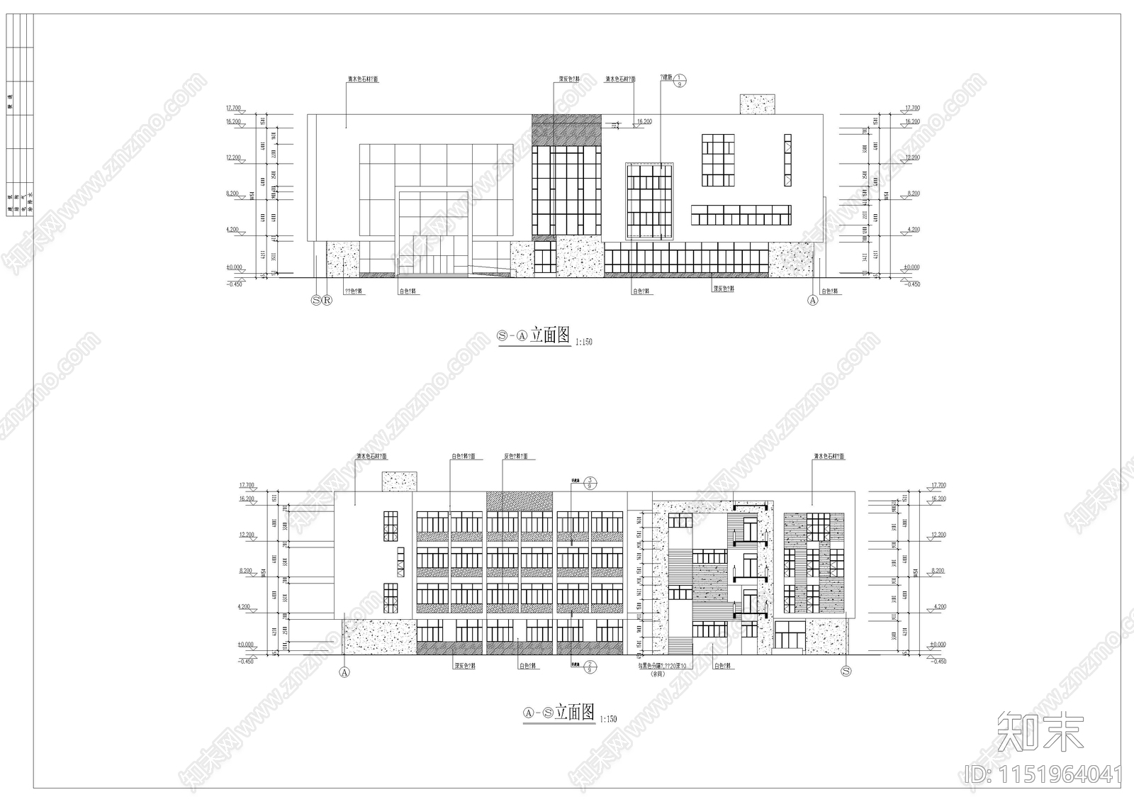 四层V型图书馆建筑cad施工图下载【ID:1151964041】