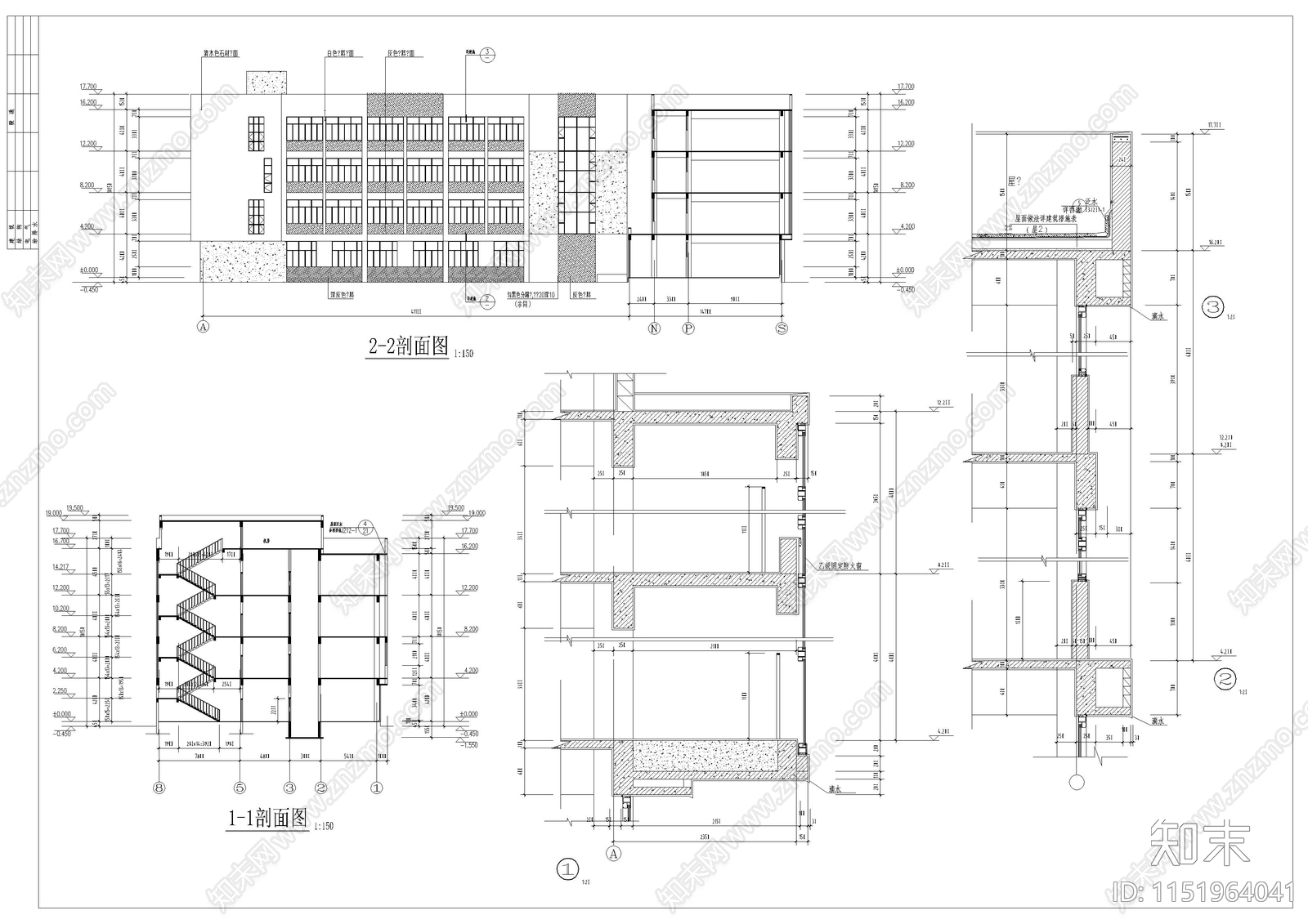 四层V型图书馆建筑cad施工图下载【ID:1151964041】