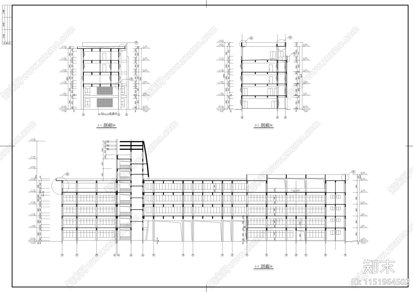 五层中学图书馆建筑cad施工图下载【ID:1151964502】