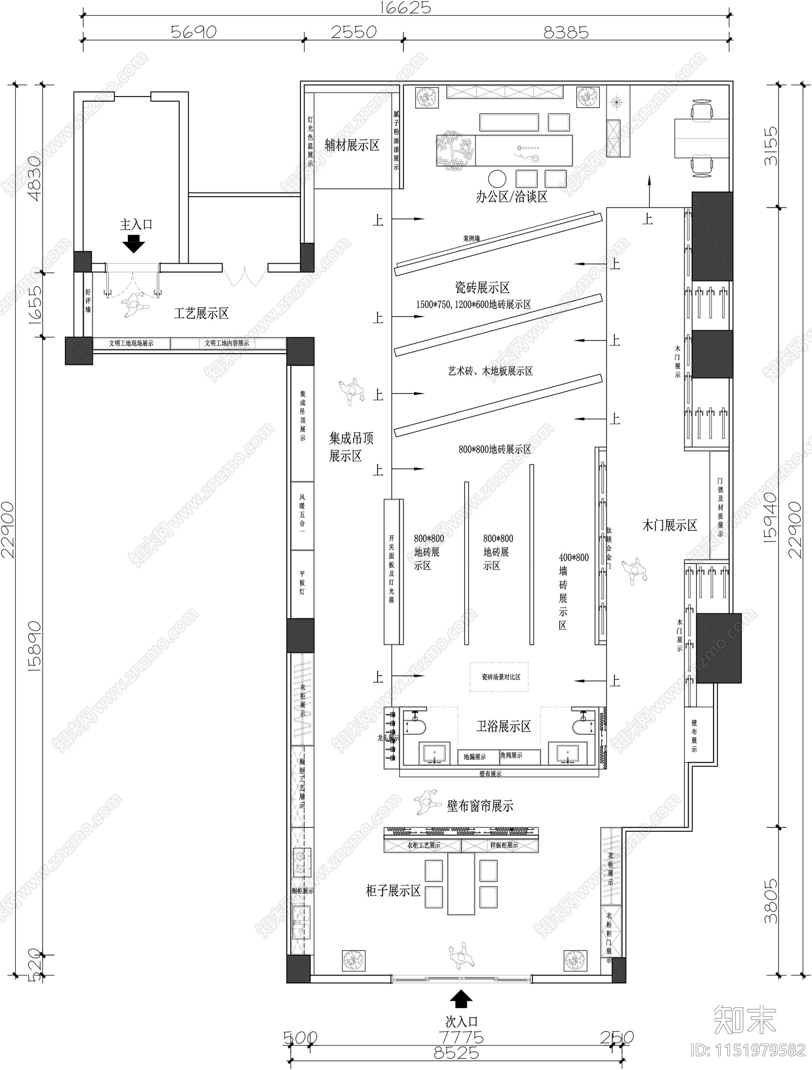 材料展厅平面图cad施工图下载【ID:1151979582】