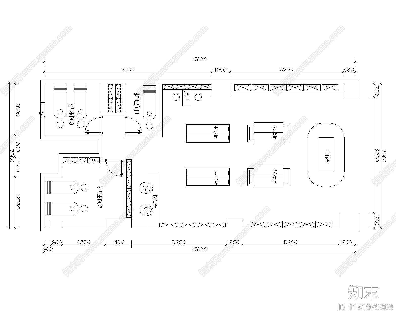 化妆品店平面布局图cad施工图下载【ID:1151979908】