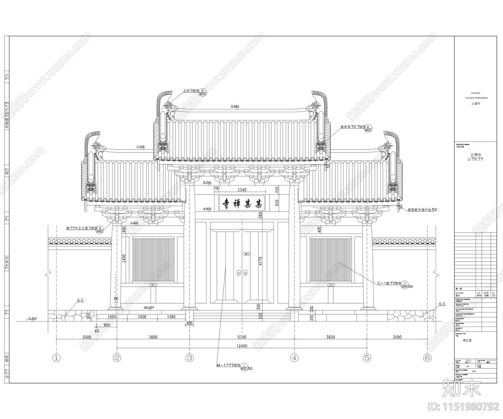 古建筑山门施工图施工图下载【ID:1151980792】