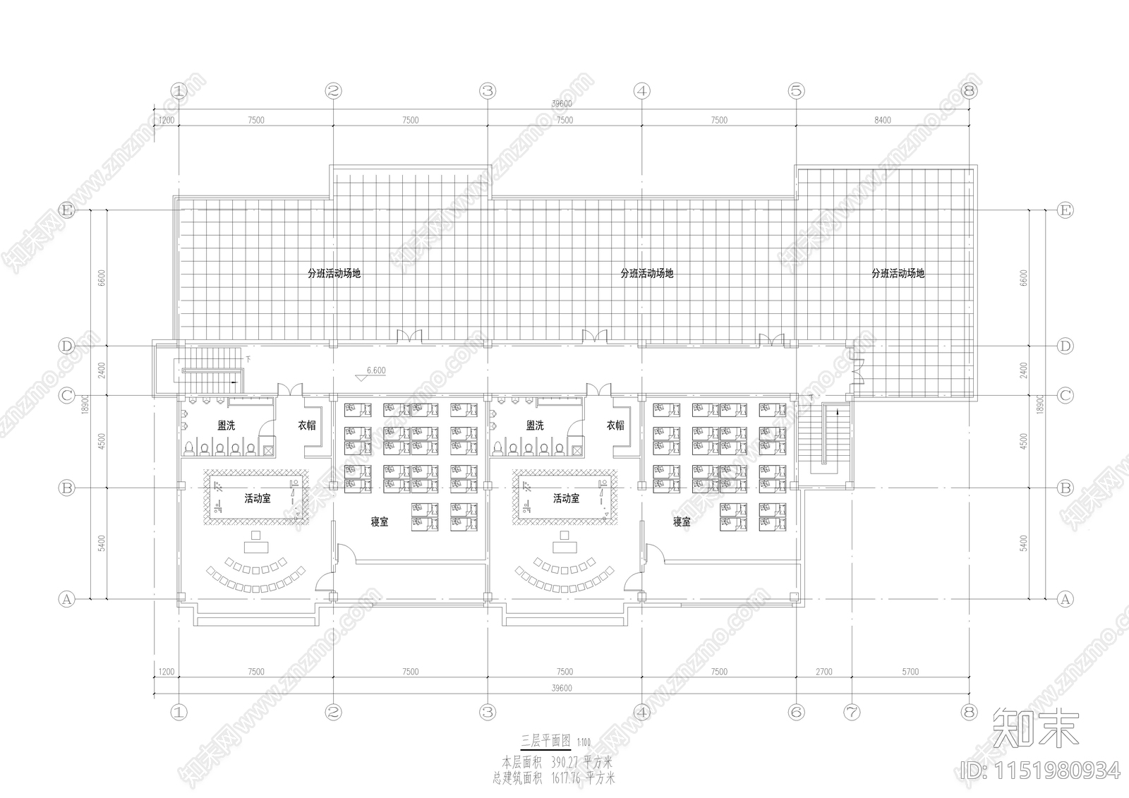 绿地迎江世纪幼儿园cad施工图下载【ID:1151980934】