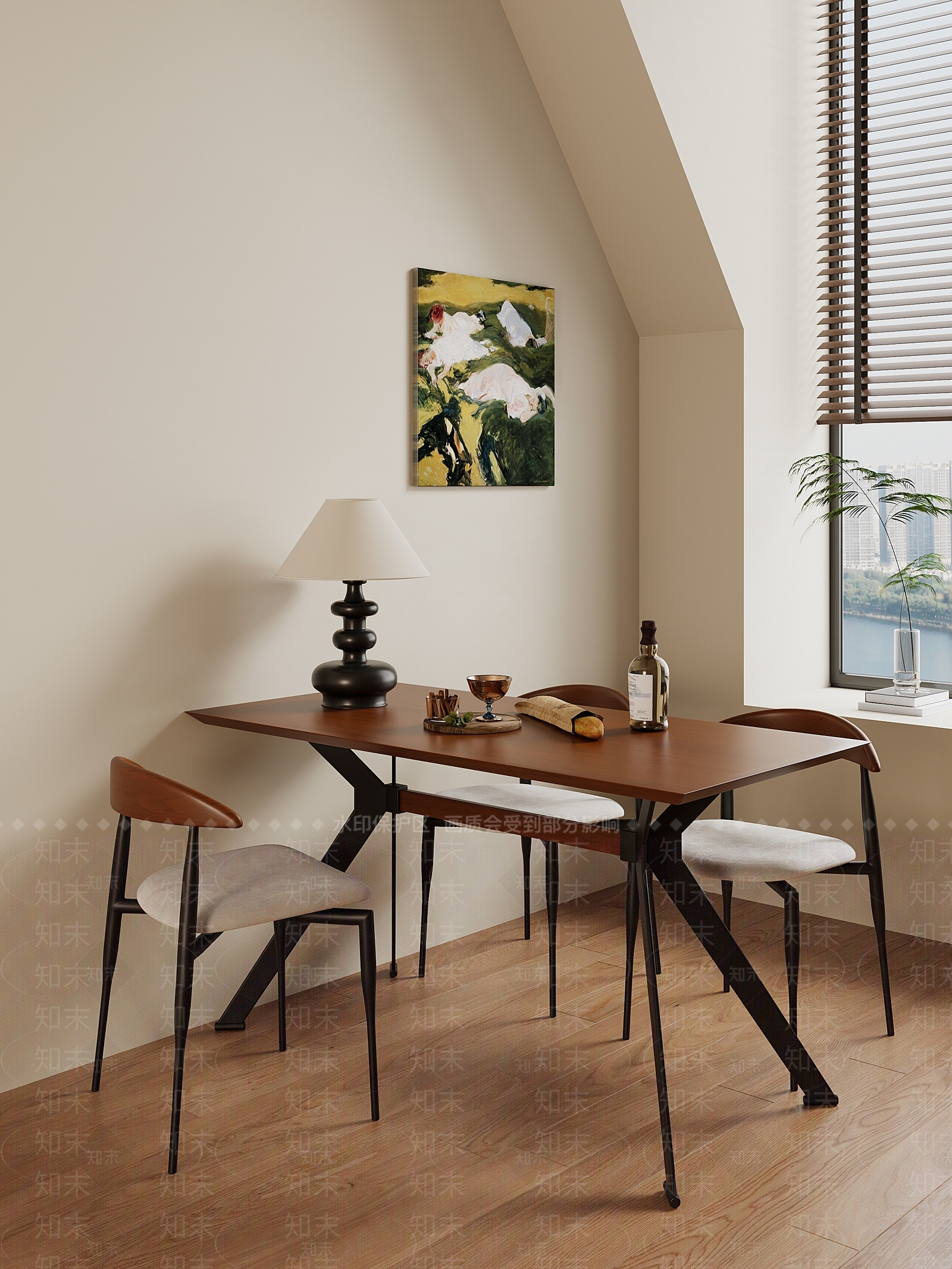 北欧中古风餐桌椅组合3D模型下载【ID:1151981750】