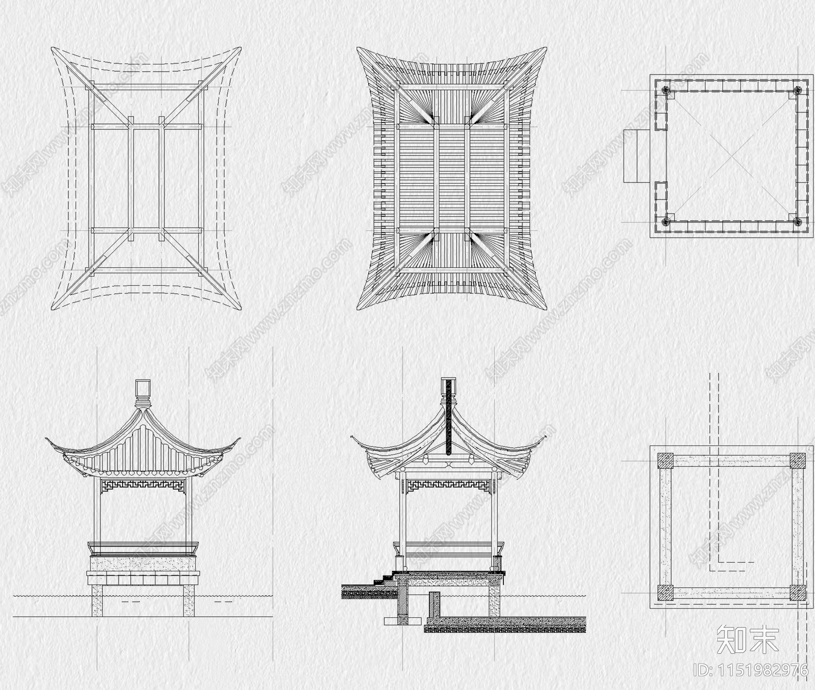 亭子凉亭图库六角亭四角亭中式庭院园林景观施工图节点详图施工图下载【ID:1151982976】