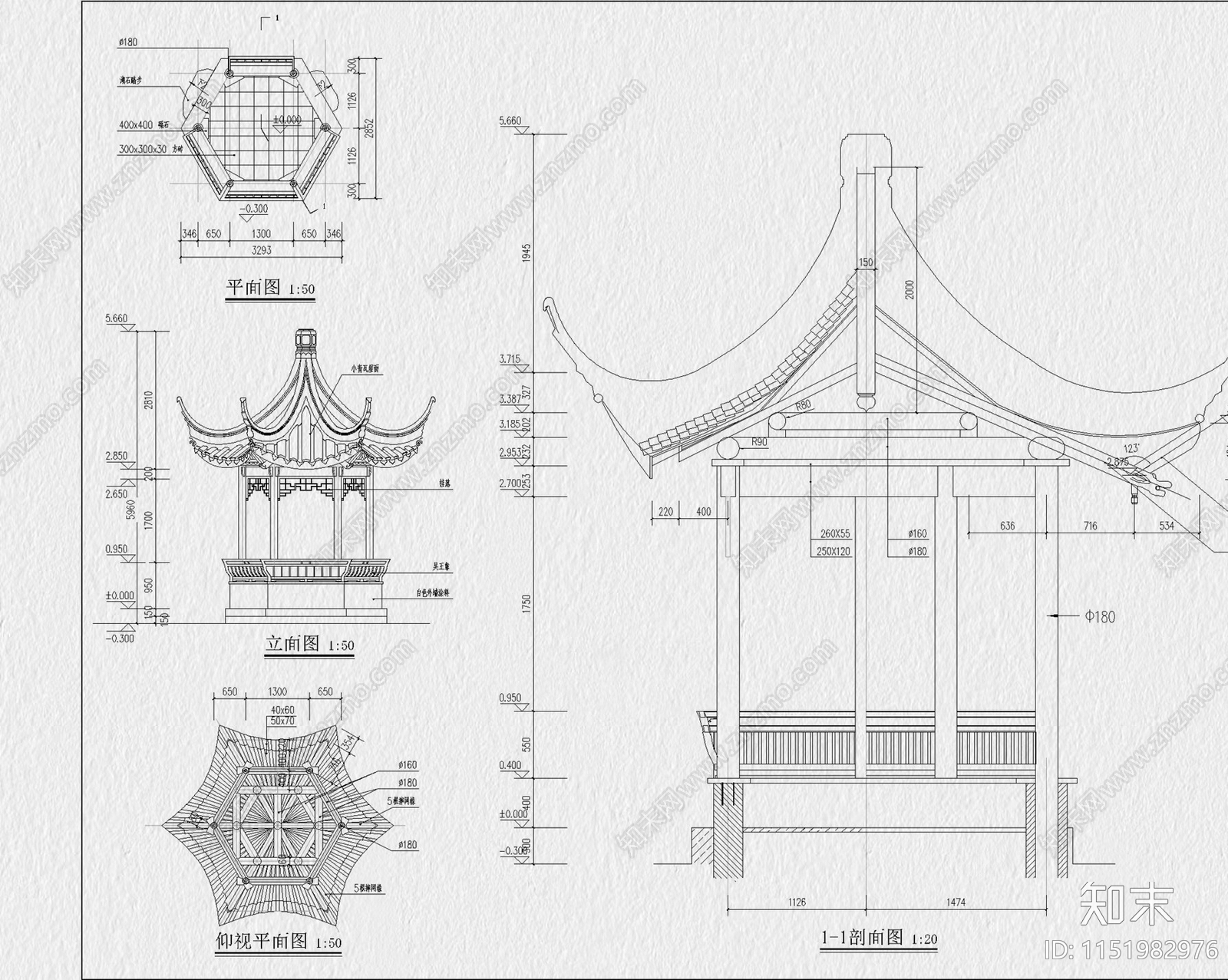 亭子凉亭图库六角亭四角亭中式庭院园林景观施工图节点详图施工图下载【ID:1151982976】