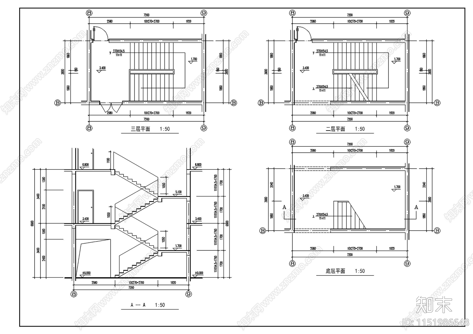 希望小学教学楼施工图cad施工图下载【ID:1151986648】