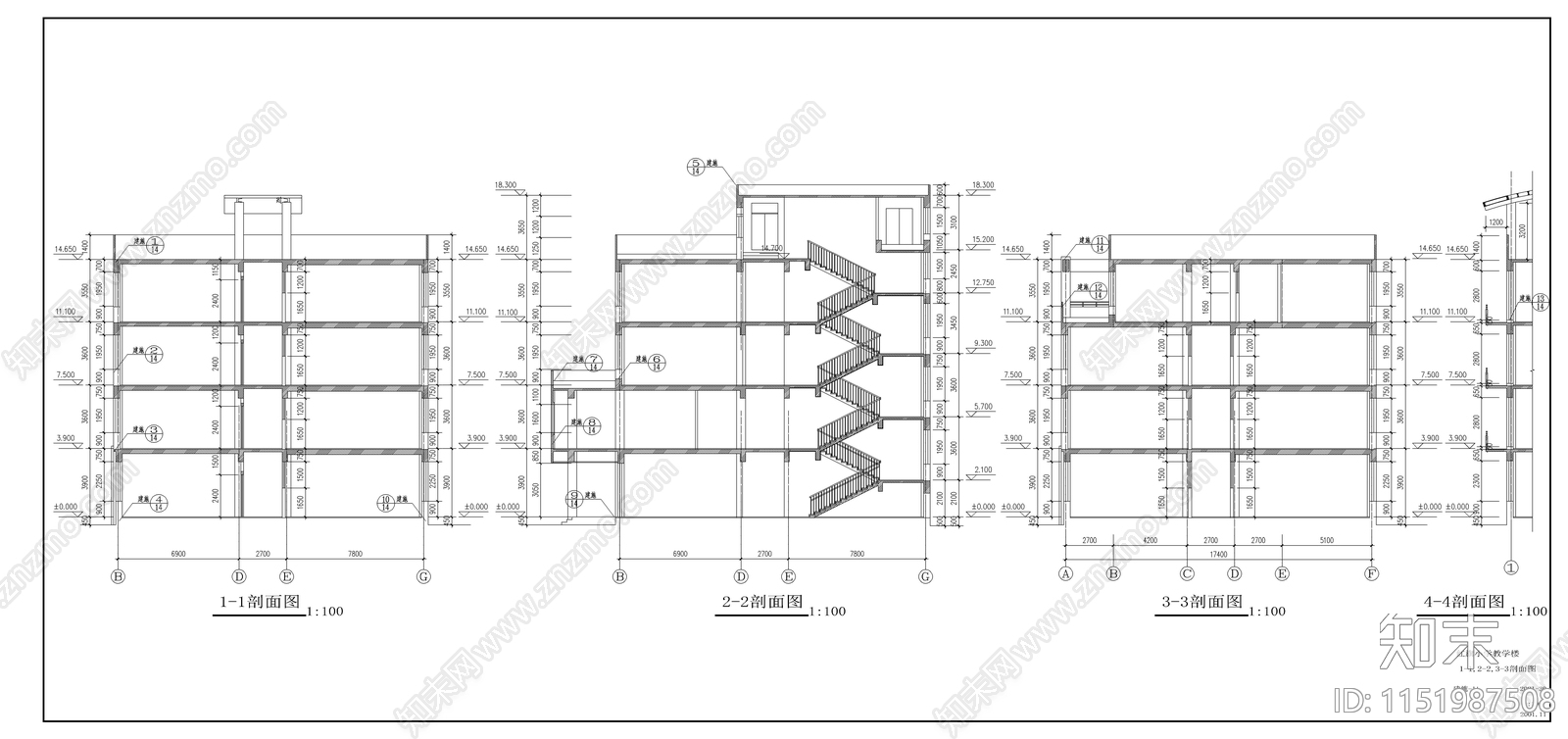 小学教学楼建筑施工图cad施工图下载【ID:1151987508】