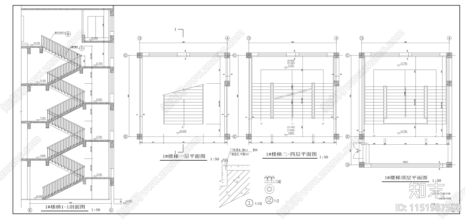 小学教学楼建筑施工图cad施工图下载【ID:1151987508】