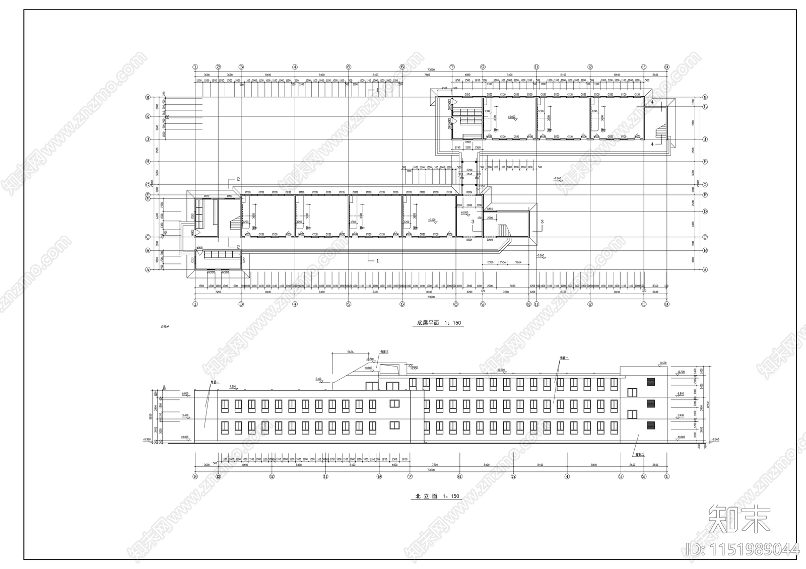 小学教学楼建筑图cad施工图下载【ID:1151989044】