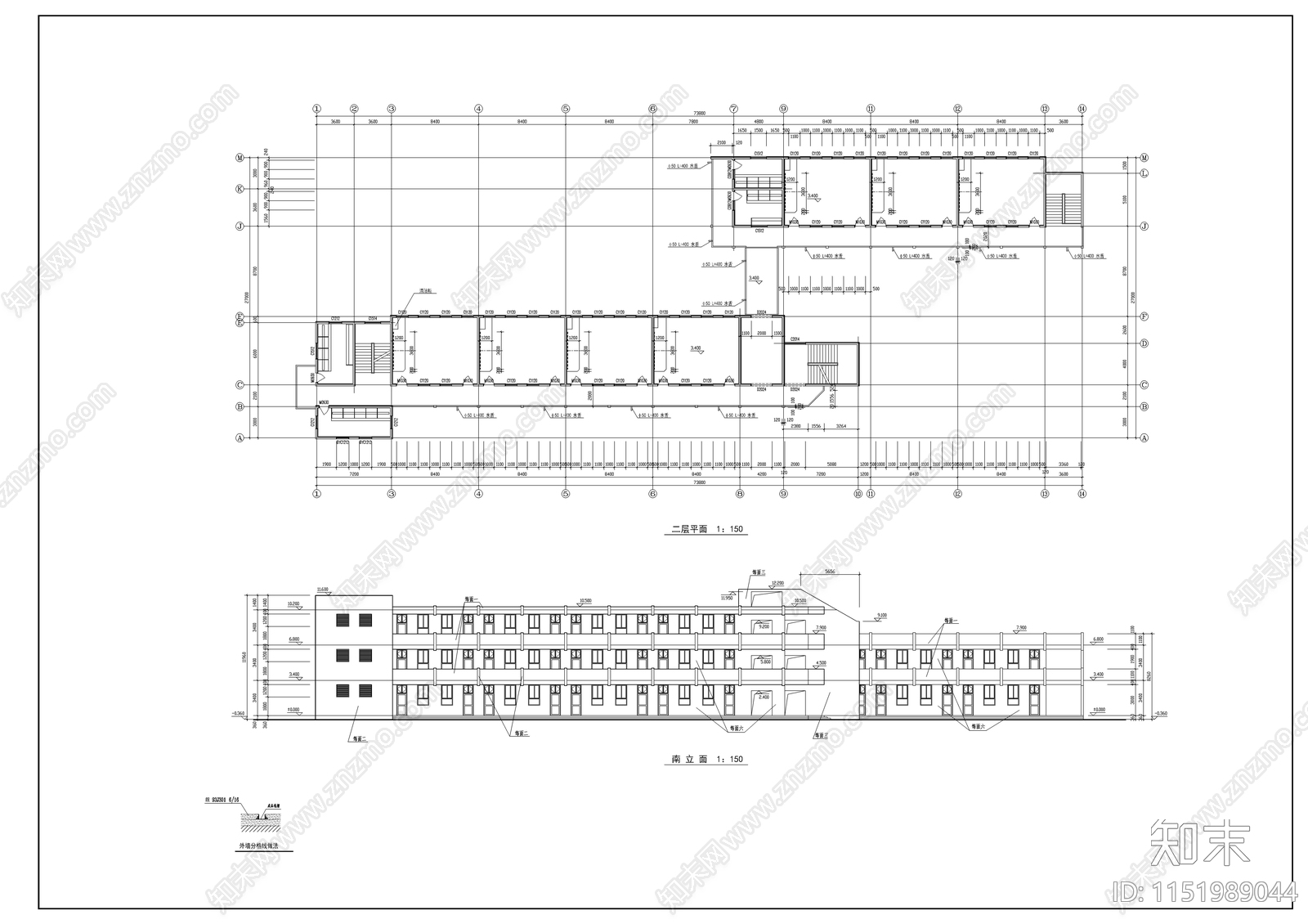 小学教学楼建筑图cad施工图下载【ID:1151989044】