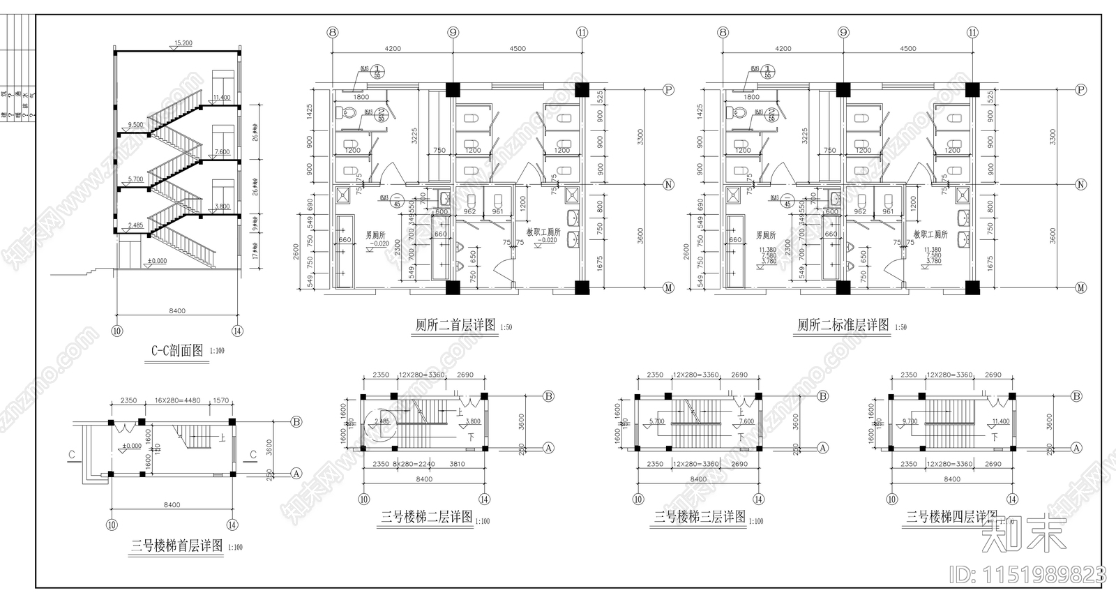 某小学校教学楼建筑施工图cad施工图下载【ID:1151989823】