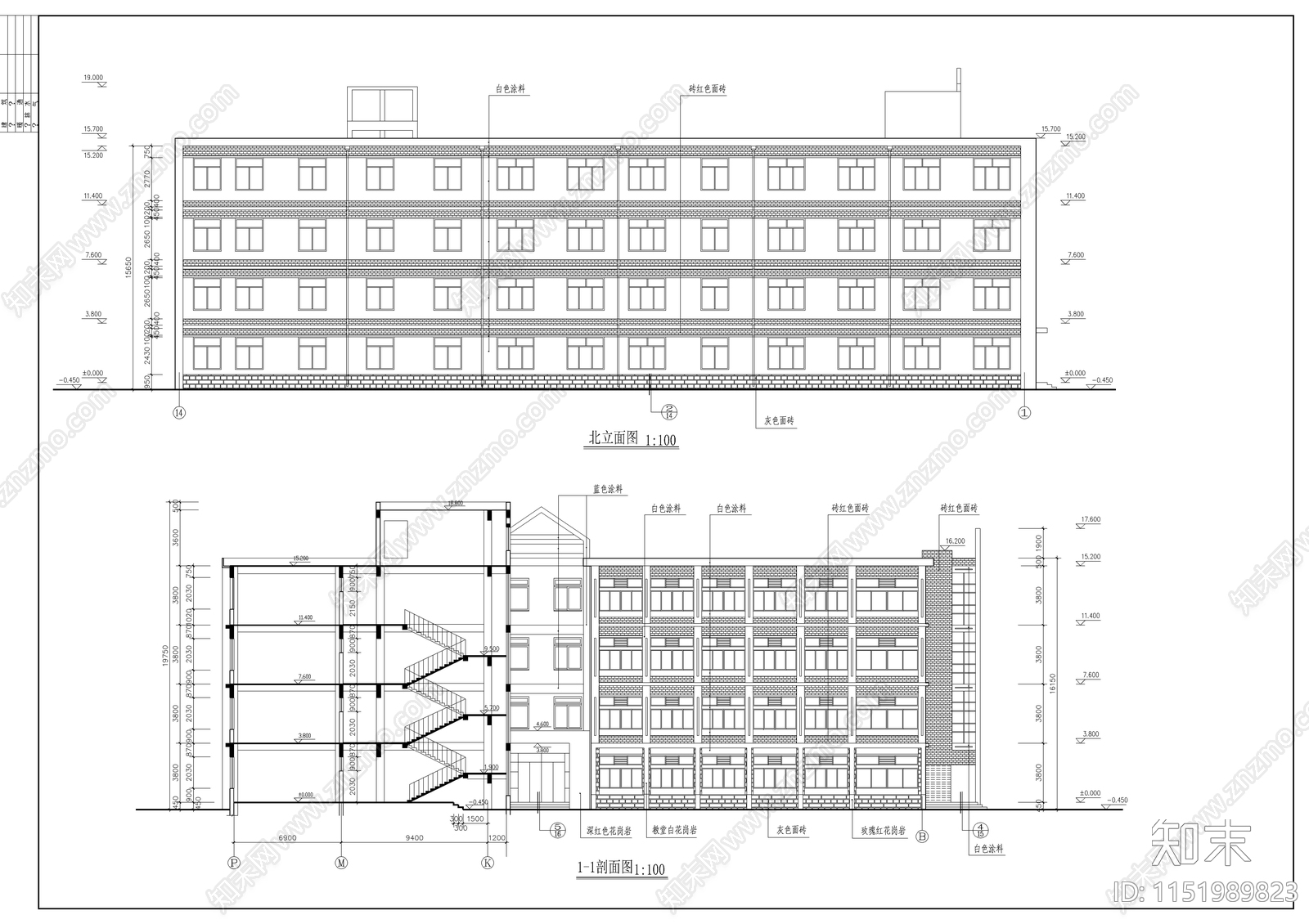 某小学校教学楼建筑施工图cad施工图下载【ID:1151989823】