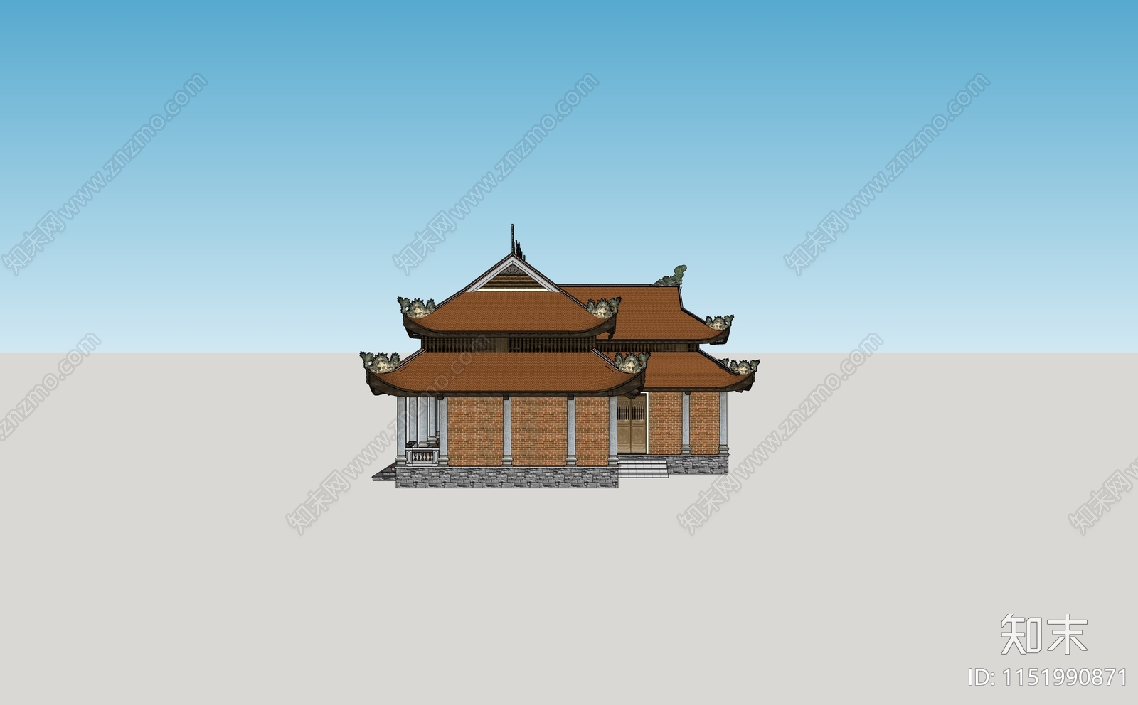 中式寺庙建筑SU模型下载【ID:1151990871】