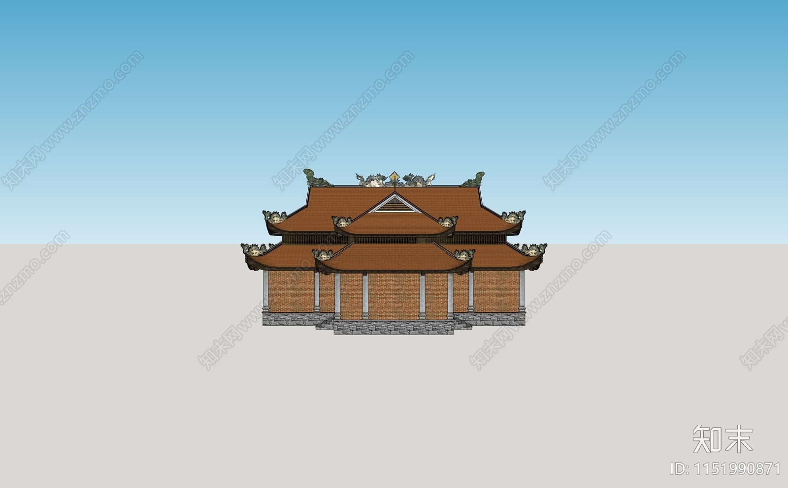 中式寺庙建筑SU模型下载【ID:1151990871】