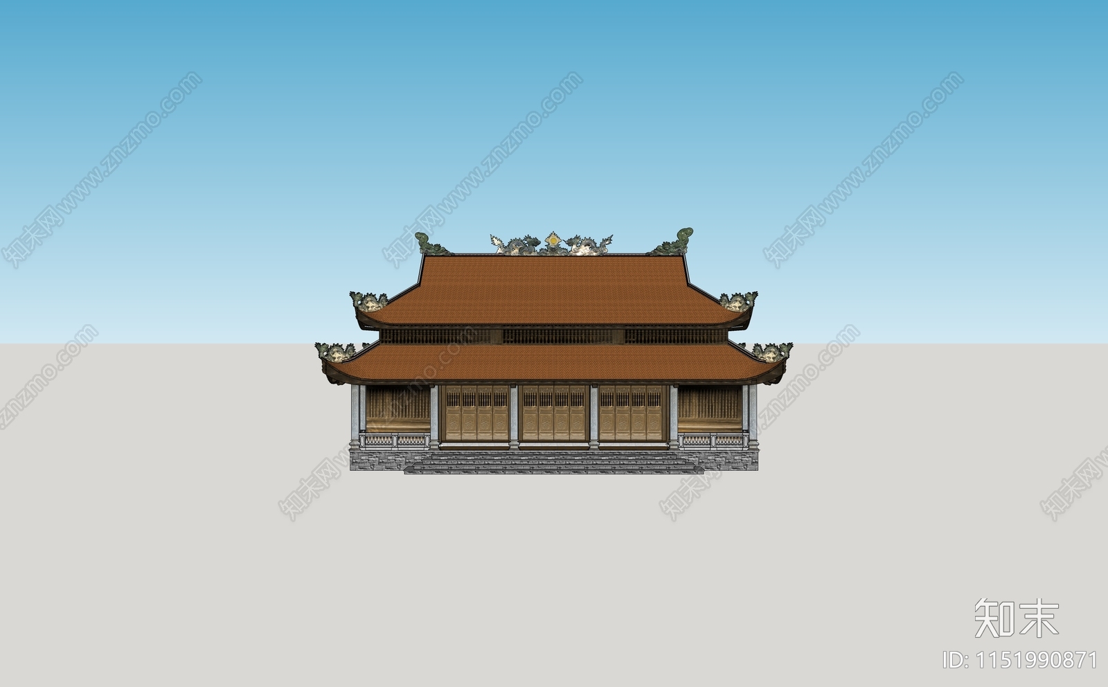 中式寺庙建筑SU模型下载【ID:1151990871】