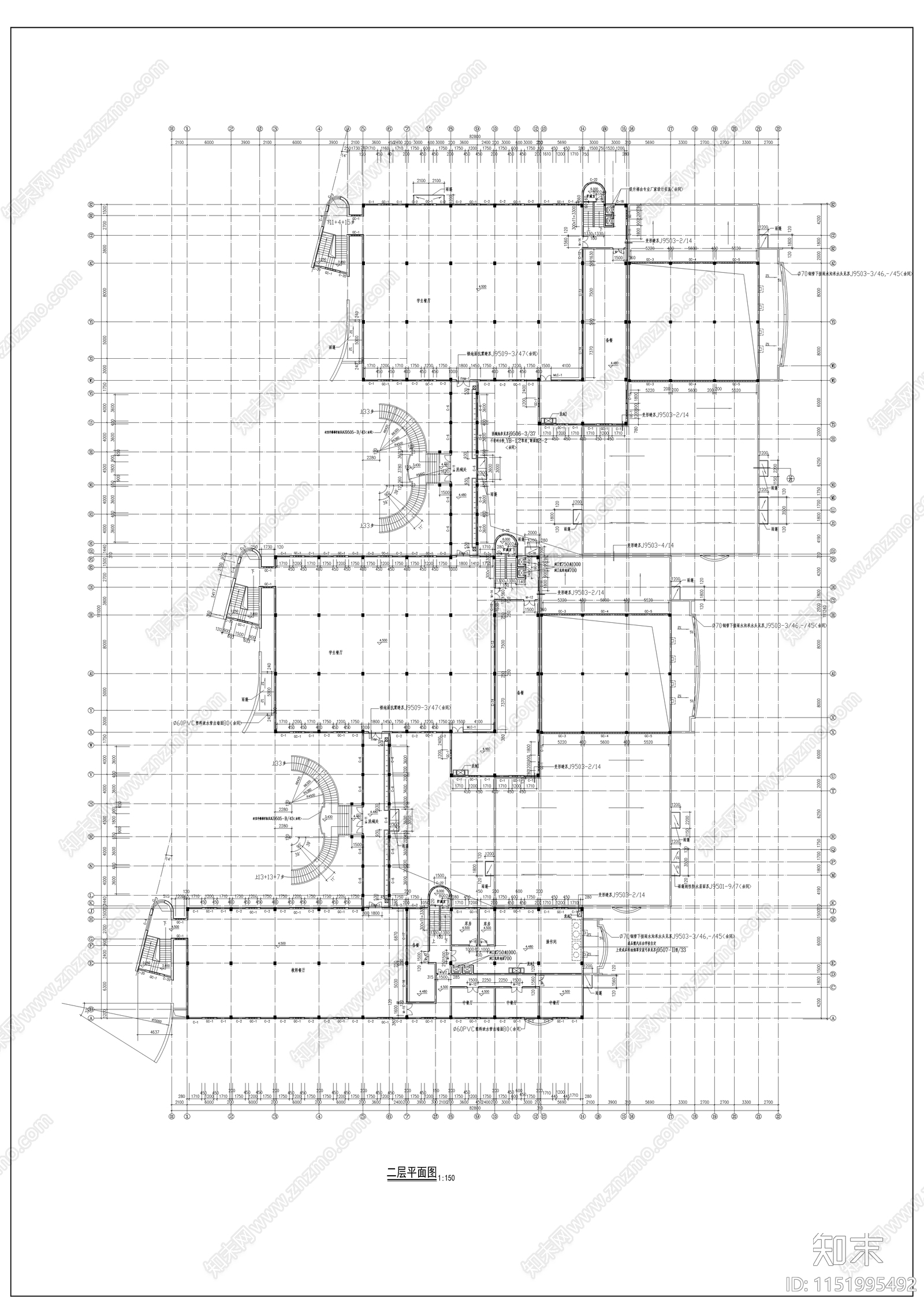 某学校高中餐厅施工图cad施工图下载【ID:1151995492】