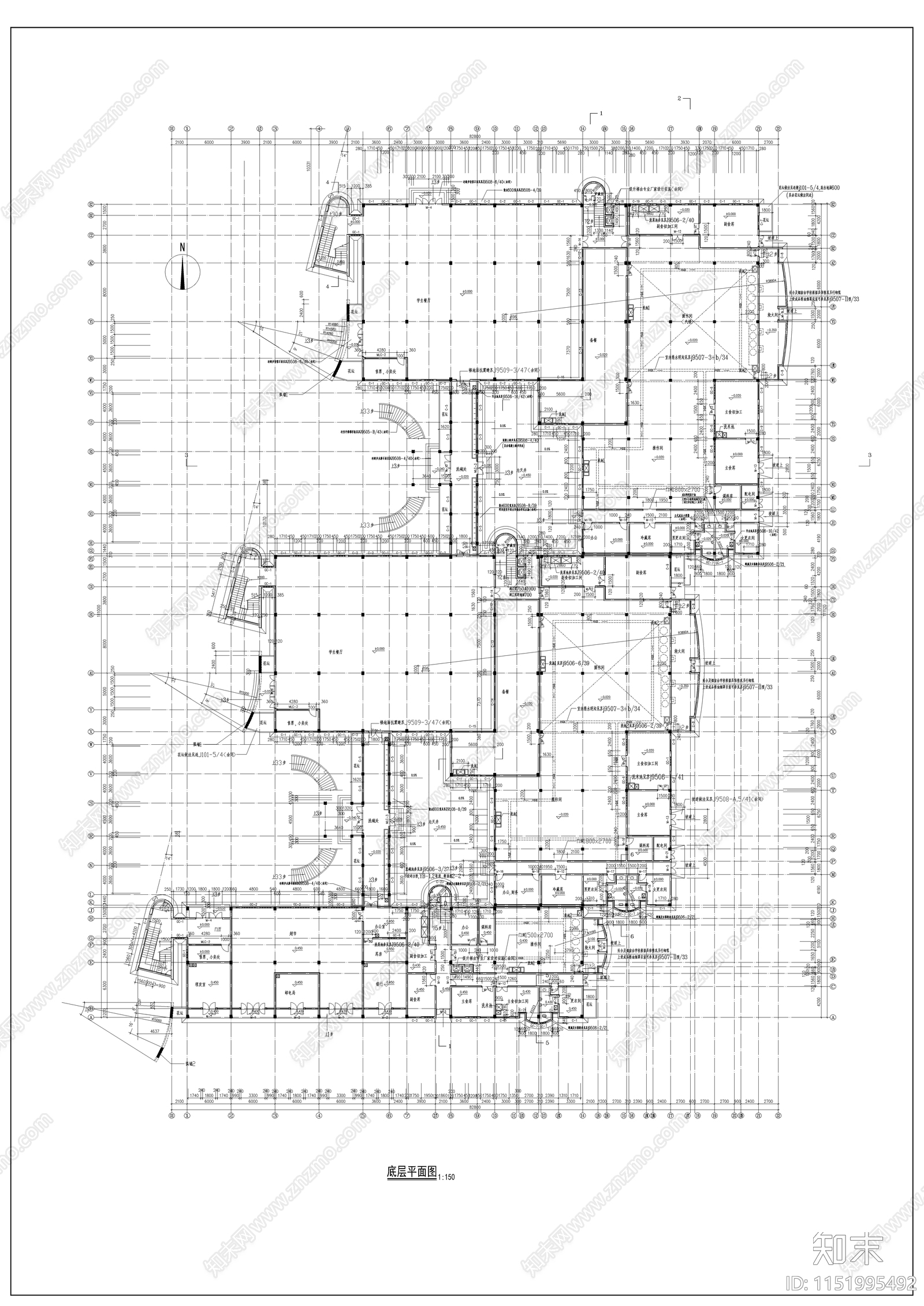 某学校高中餐厅施工图cad施工图下载【ID:1151995492】