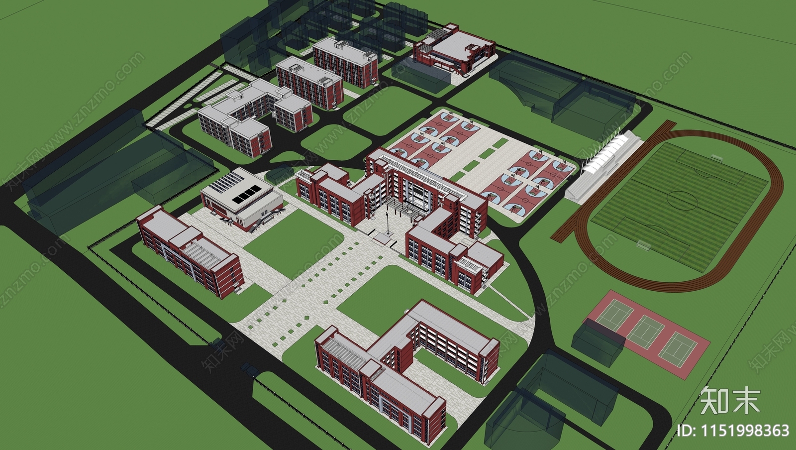 现代风格实验学校SU模型下载【ID:1151998363】