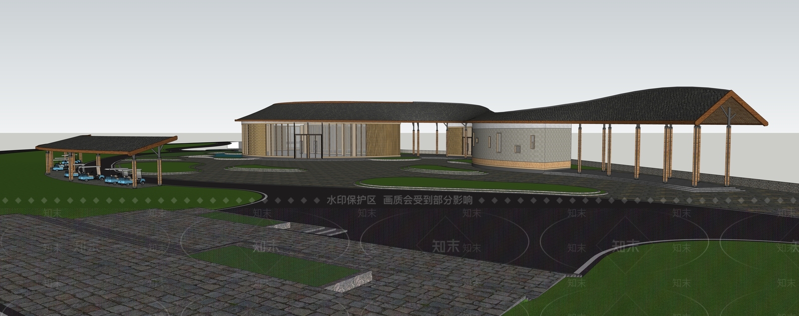 现代特色异形游客服务中心SU模型下载【ID:1152001556】