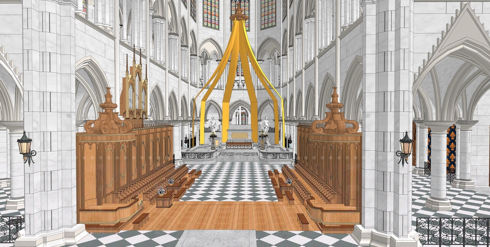 欧式教堂室内SU模型下载【ID:1152000427】