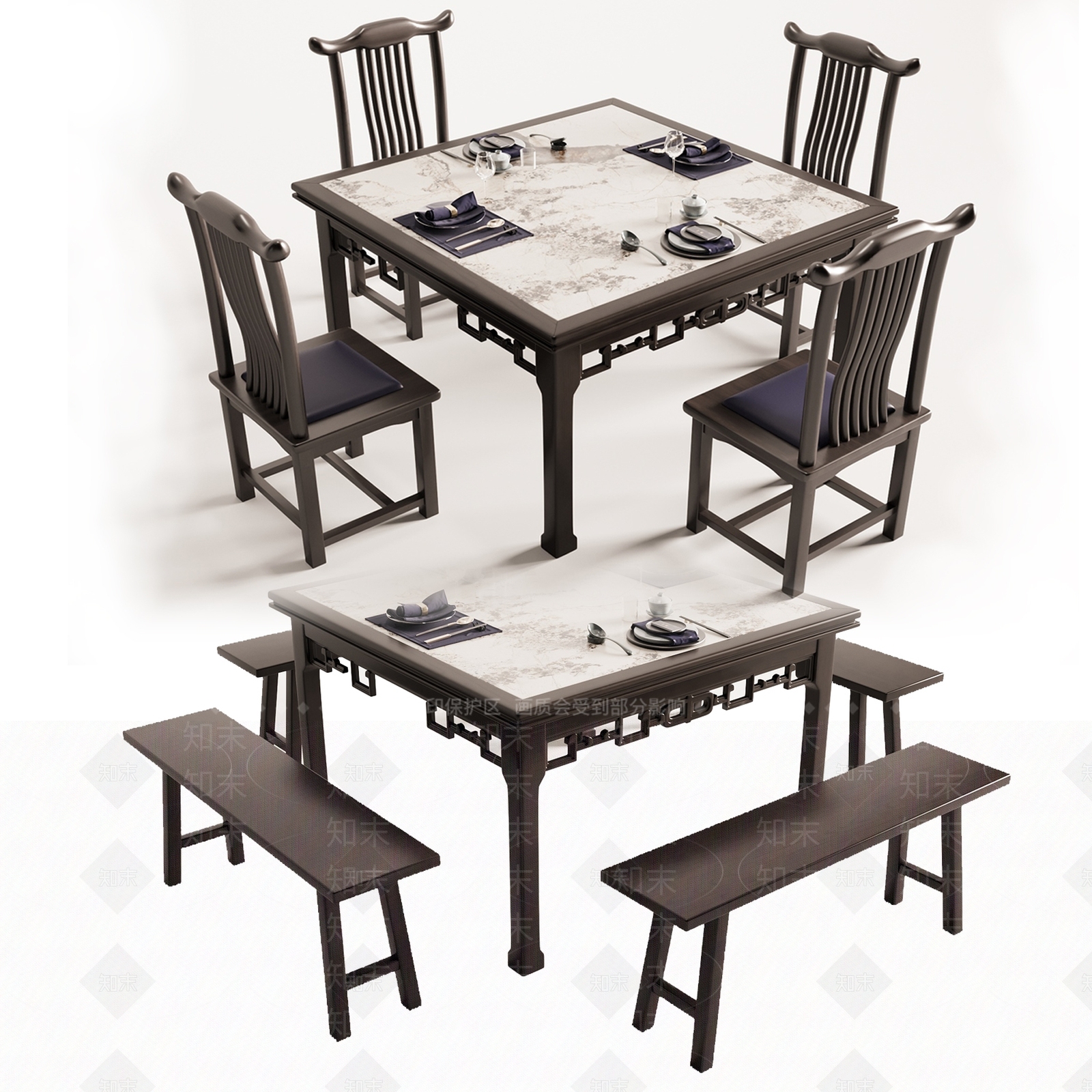 新中式八仙桌椅组合3D模型下载【ID:1152001920】