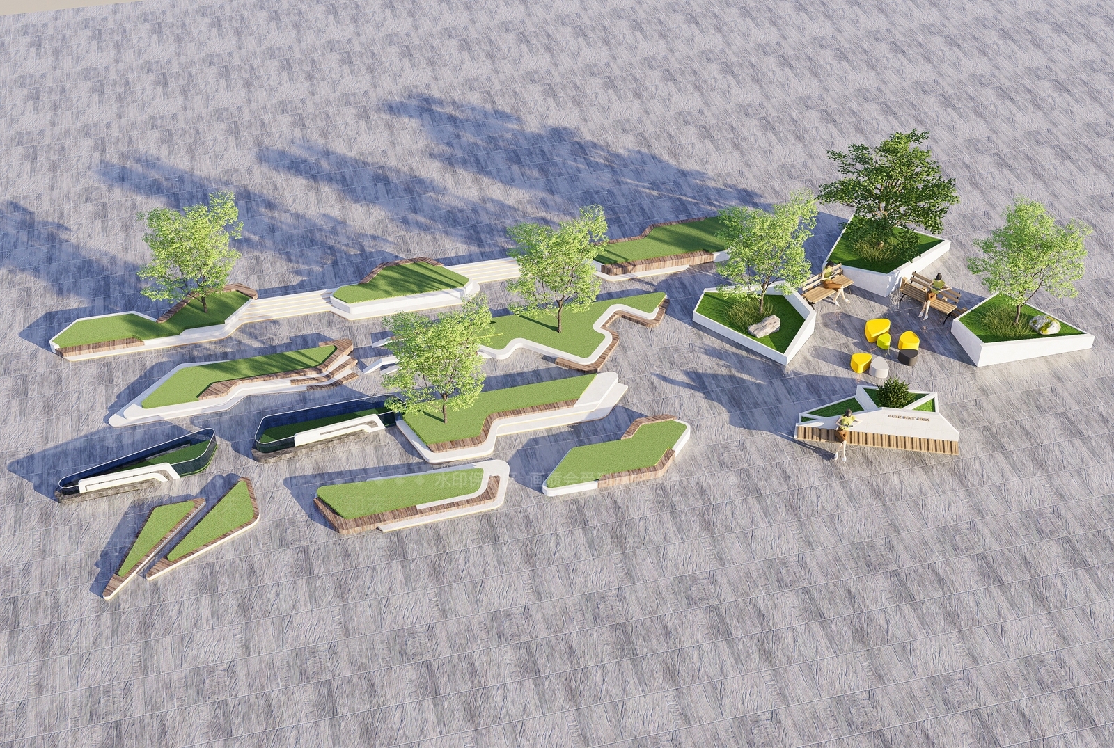 现代树池景观座椅SU模型下载【ID:1152002785】