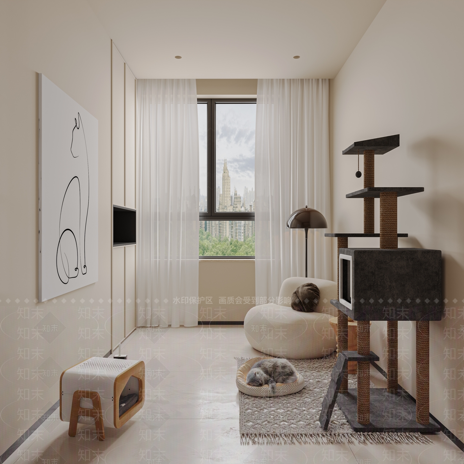 现代中古风猫舍3D模型下载【ID:1152003770】