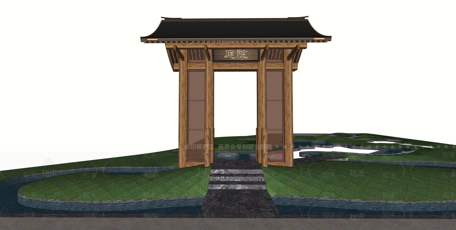 新中式庭院门SU模型下载【ID:1152008908】