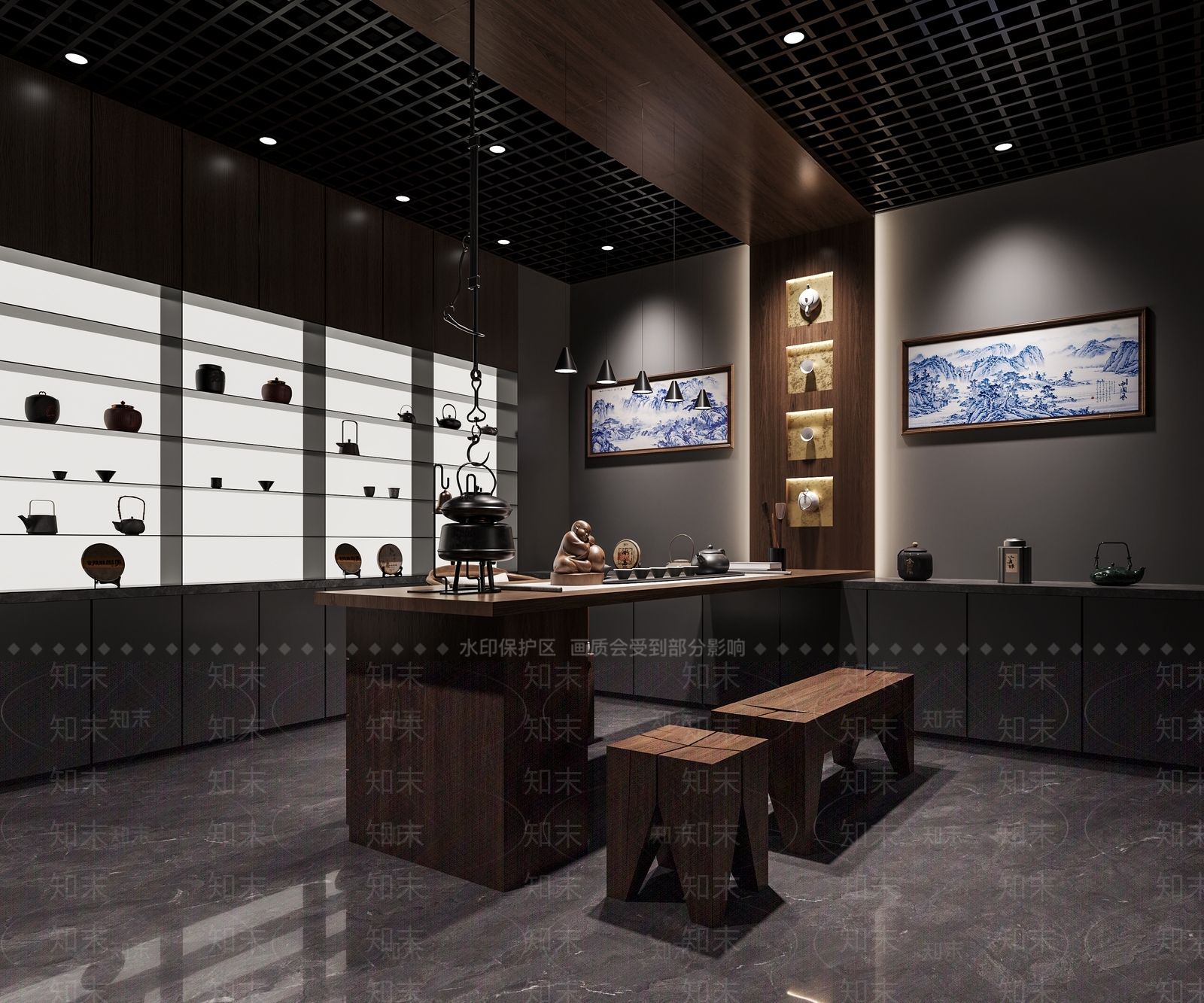 现代陶瓷展厅3D模型下载【ID:1152010308】