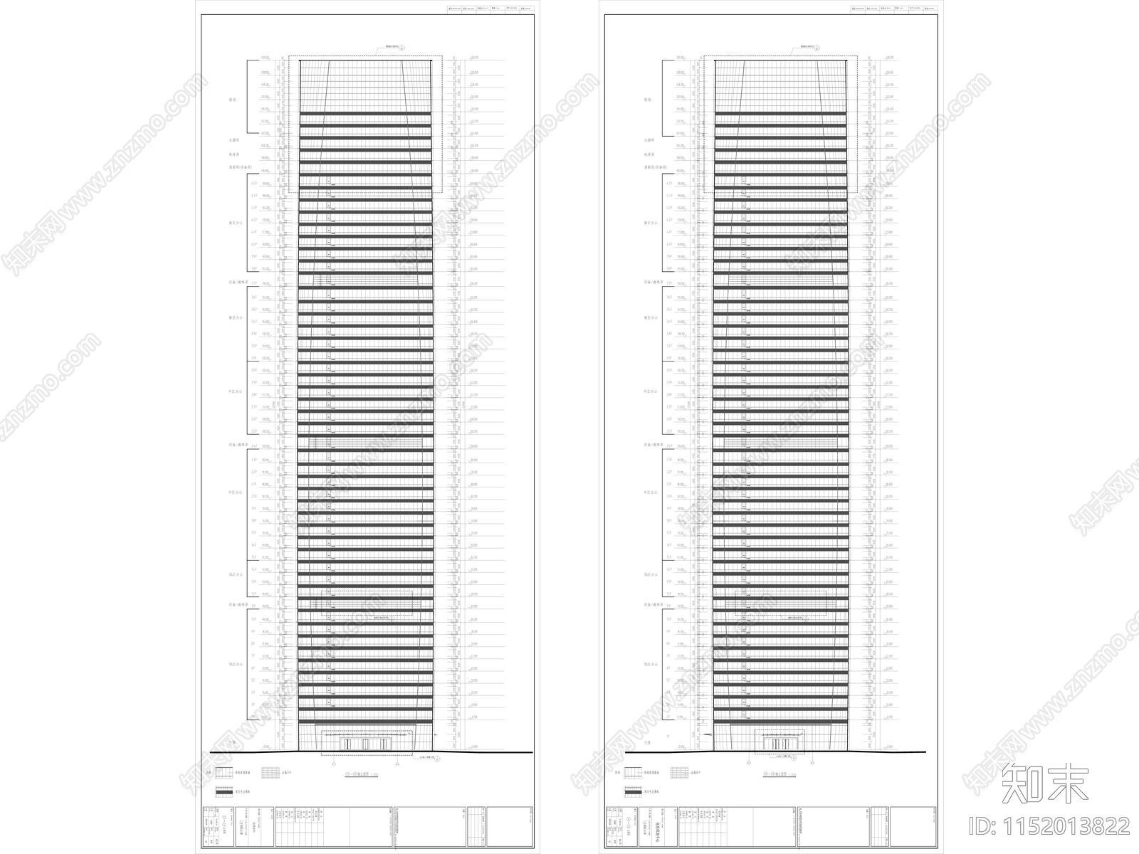 南充绿地超高层办公楼建筑cad施工图下载【ID:1152013822】