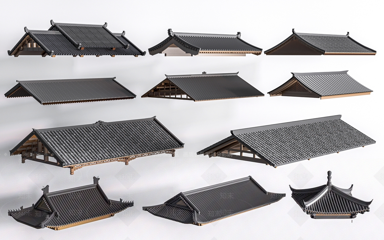 中式古建屋顶3D模型下载【ID:1152014583】