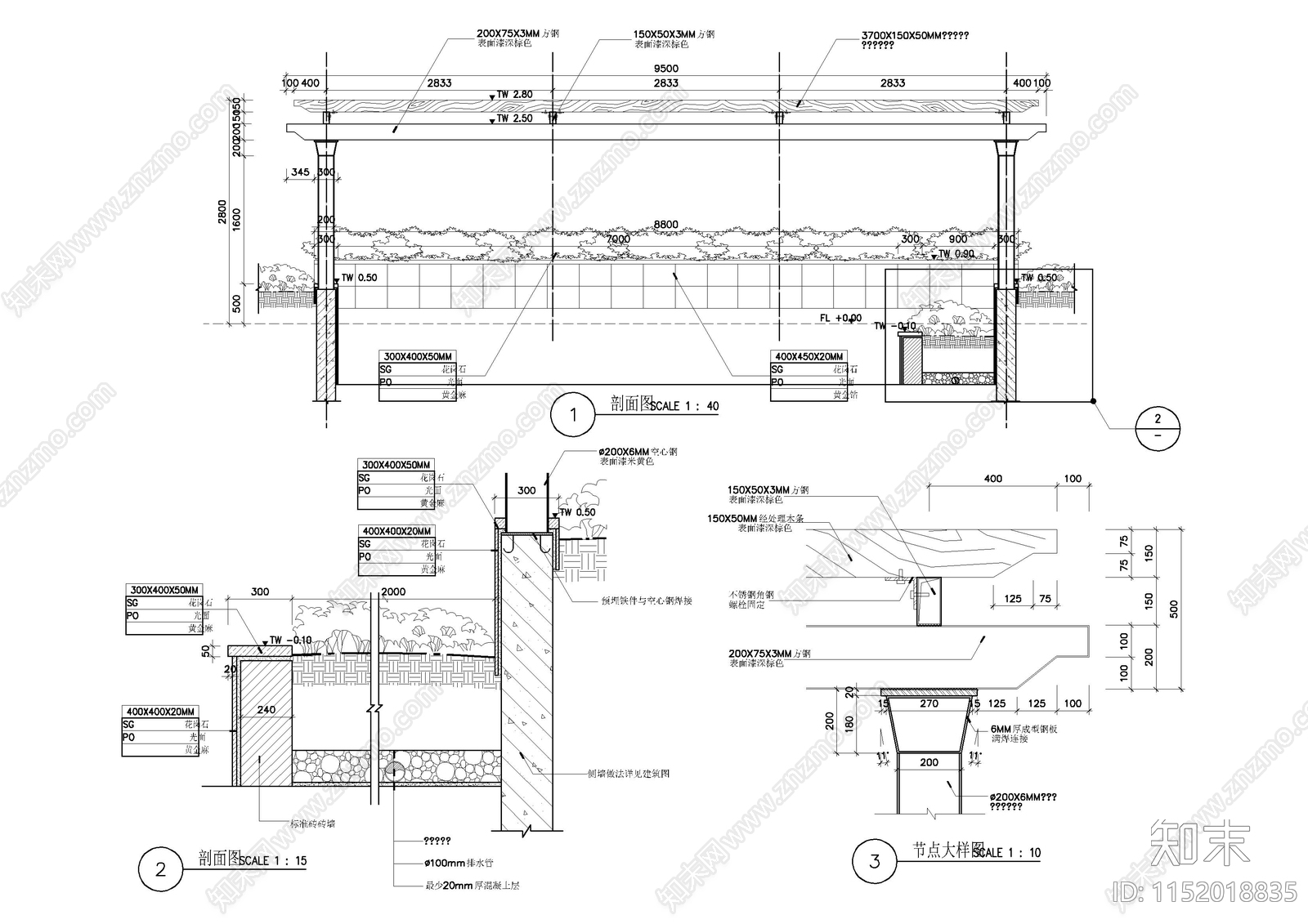 车库入口廊架cad施工图下载【ID:1152018835】