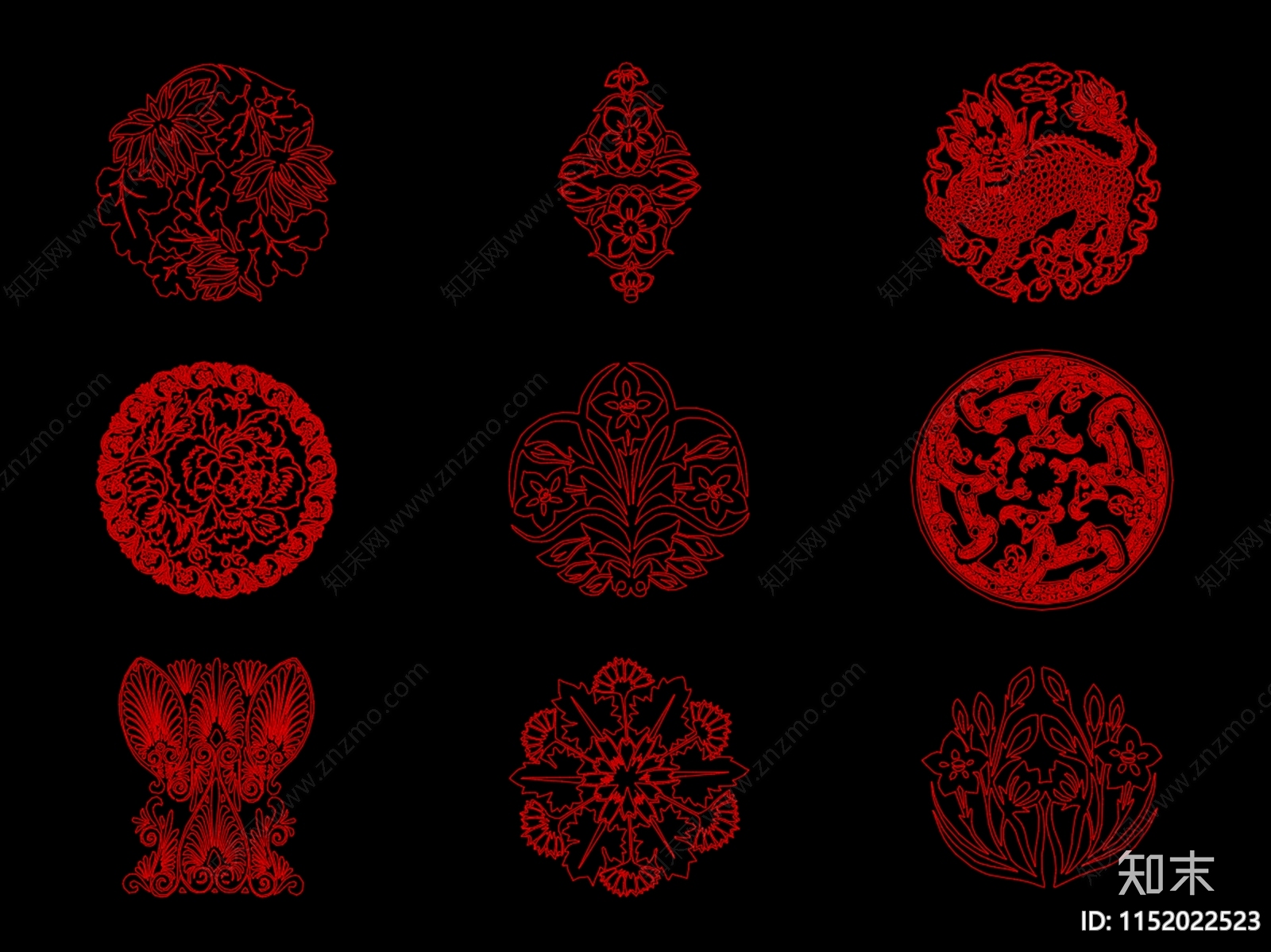 中式古典吉祥图腾图集cad施工图下载【ID:1152022523】