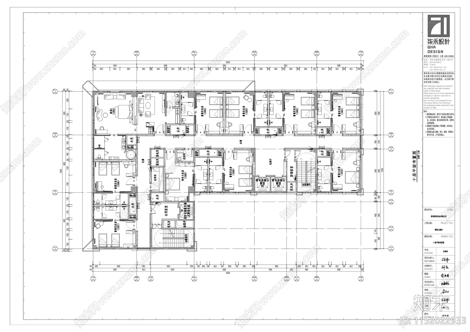 缤悦酒店10楼客房施工图cad施工图下载【ID:1152022933】