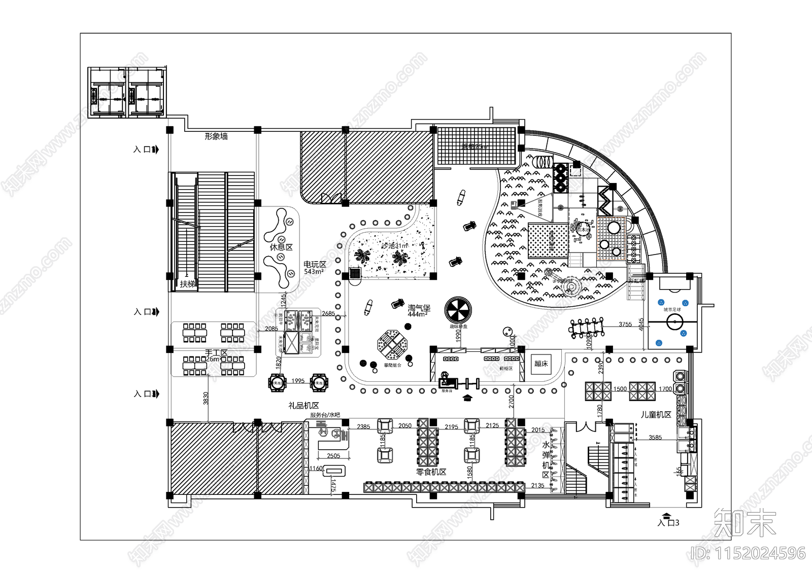 电玩城规划cad施工图下载【ID:1152024596】