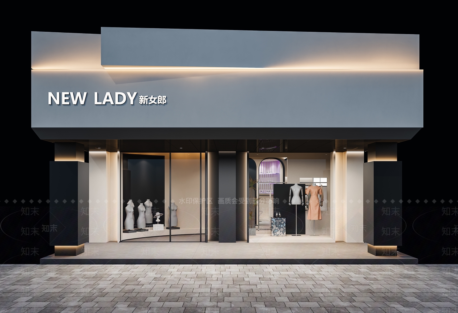 现代服装店门头3D模型下载【ID:1152024911】