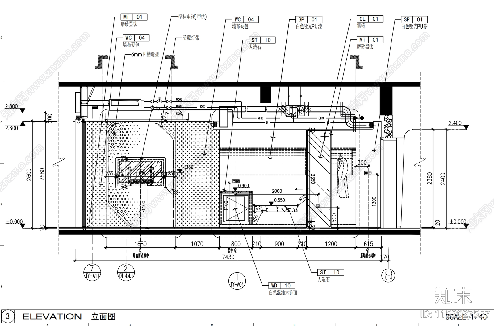 50㎡好莱坞双床房cad施工图下载【ID:1152027557】