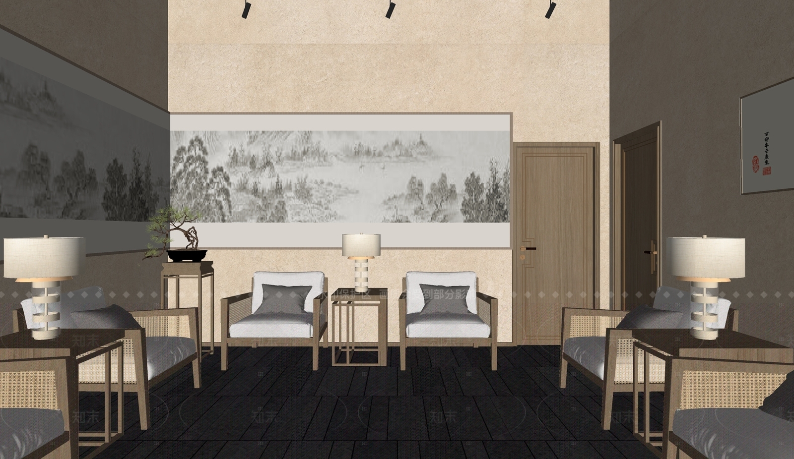 新中式接待室SU模型下载【ID:1215976737】