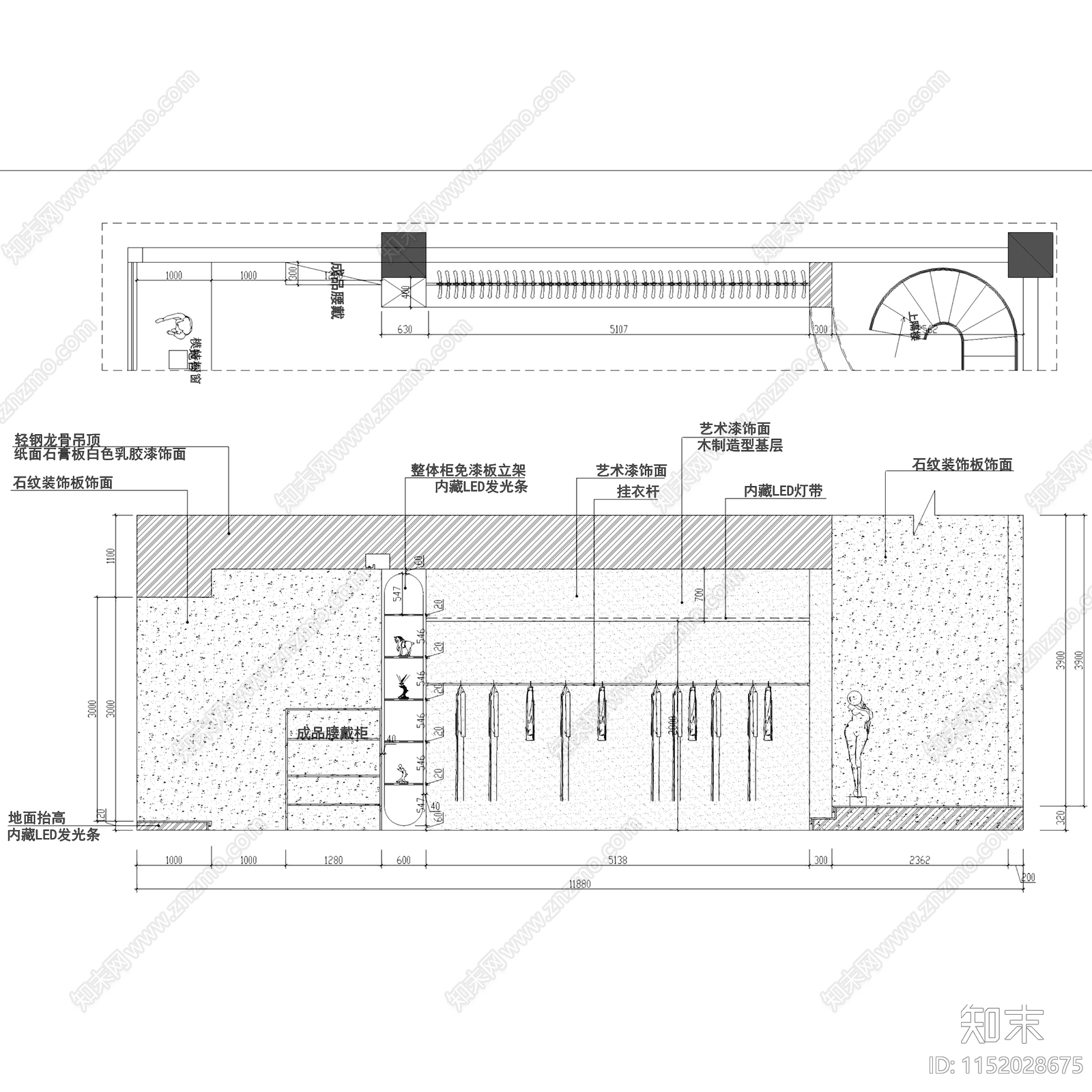 奶油风楚门樱舍服装店室内工装cad施工图下载【ID:1152028675】