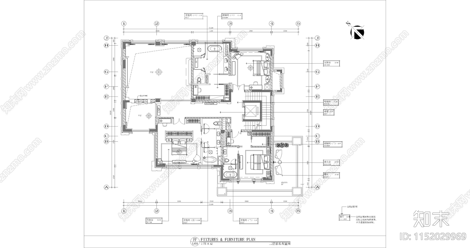 北京恒大顺义丽宫四期165别墅cad施工图下载【ID:1152029969】