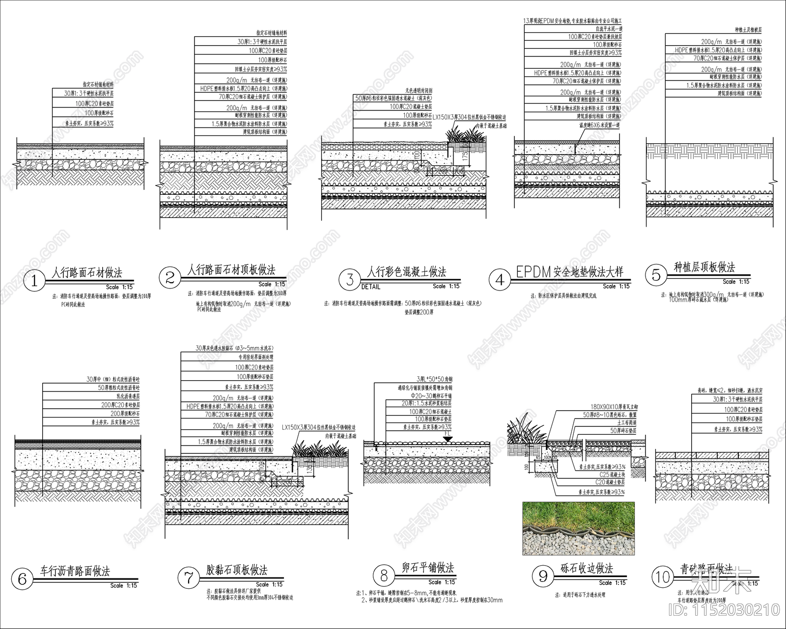 景观小区地面铺装剖面做法详图施工图下载【ID:1152030210】