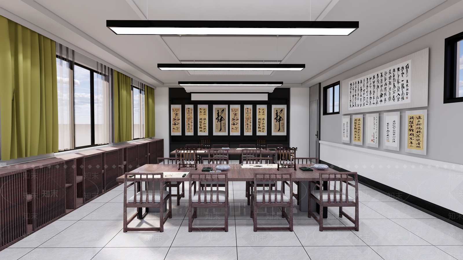 新中式书法教室SU模型下载【ID:1152030370】