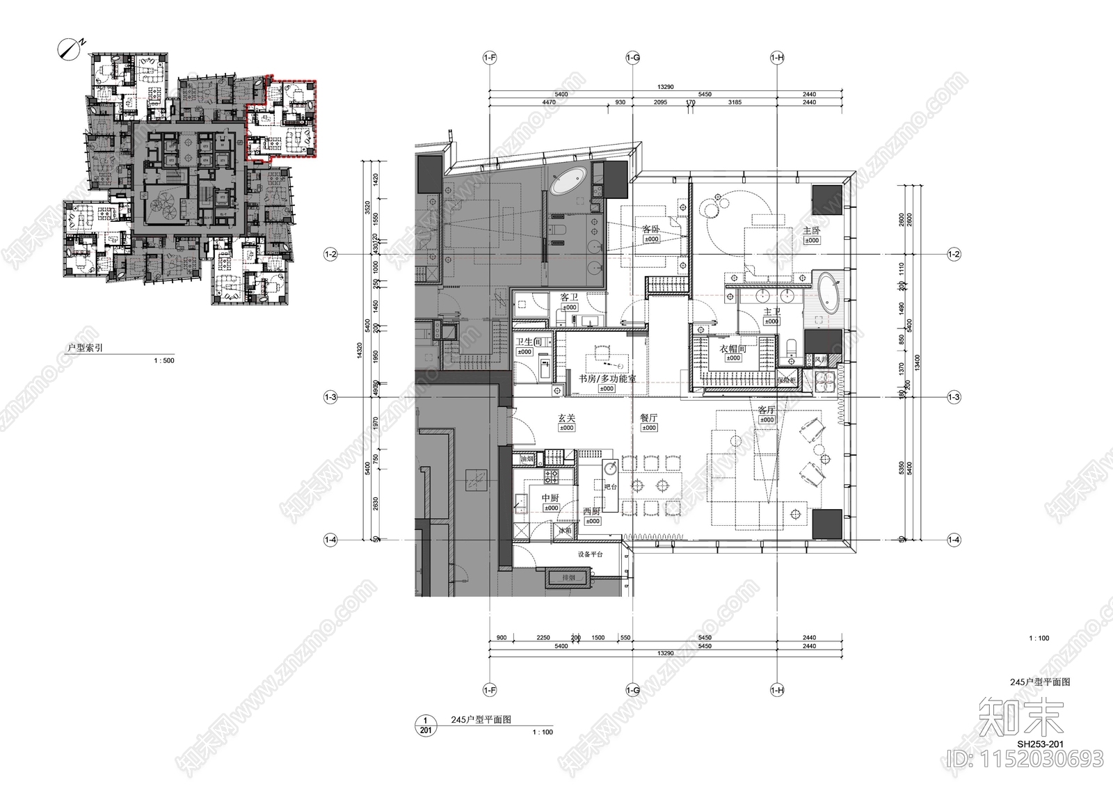 珠海横琴国际金融中心大厦245房型公寓样板房丨施工图施工图下载【ID:1152030693】