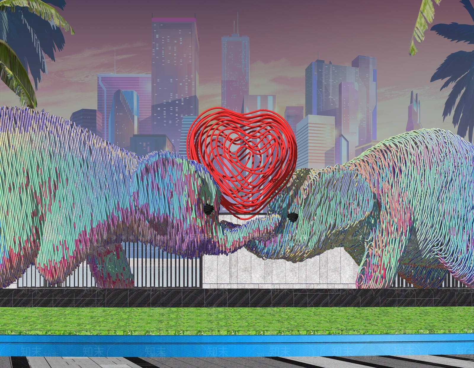 现代编织线圈大象爱心造型商业雕塑小品SU模型下载【ID:1152030784】