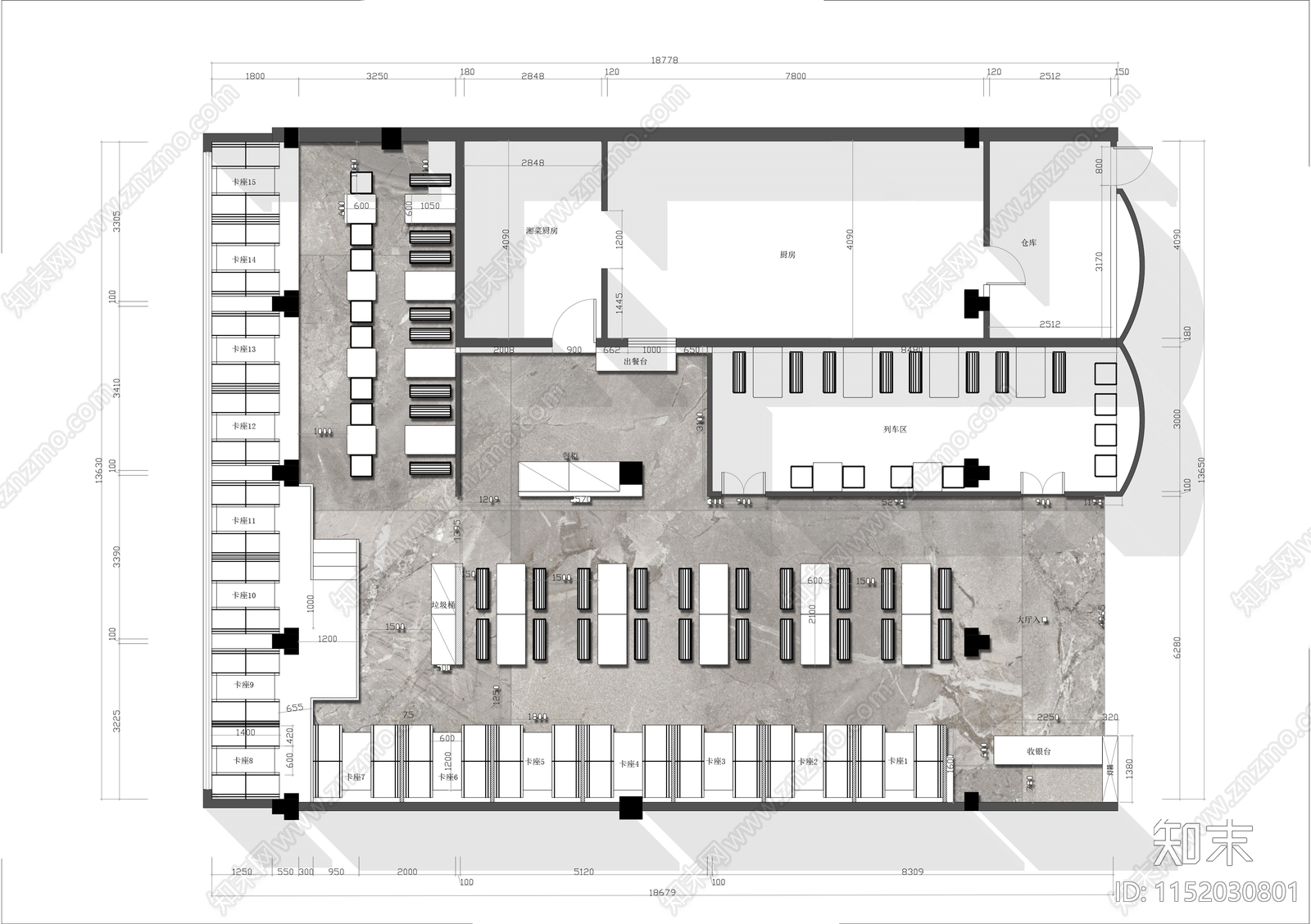 300㎡餐厅平面布局图施工图下载【ID:1152030801】