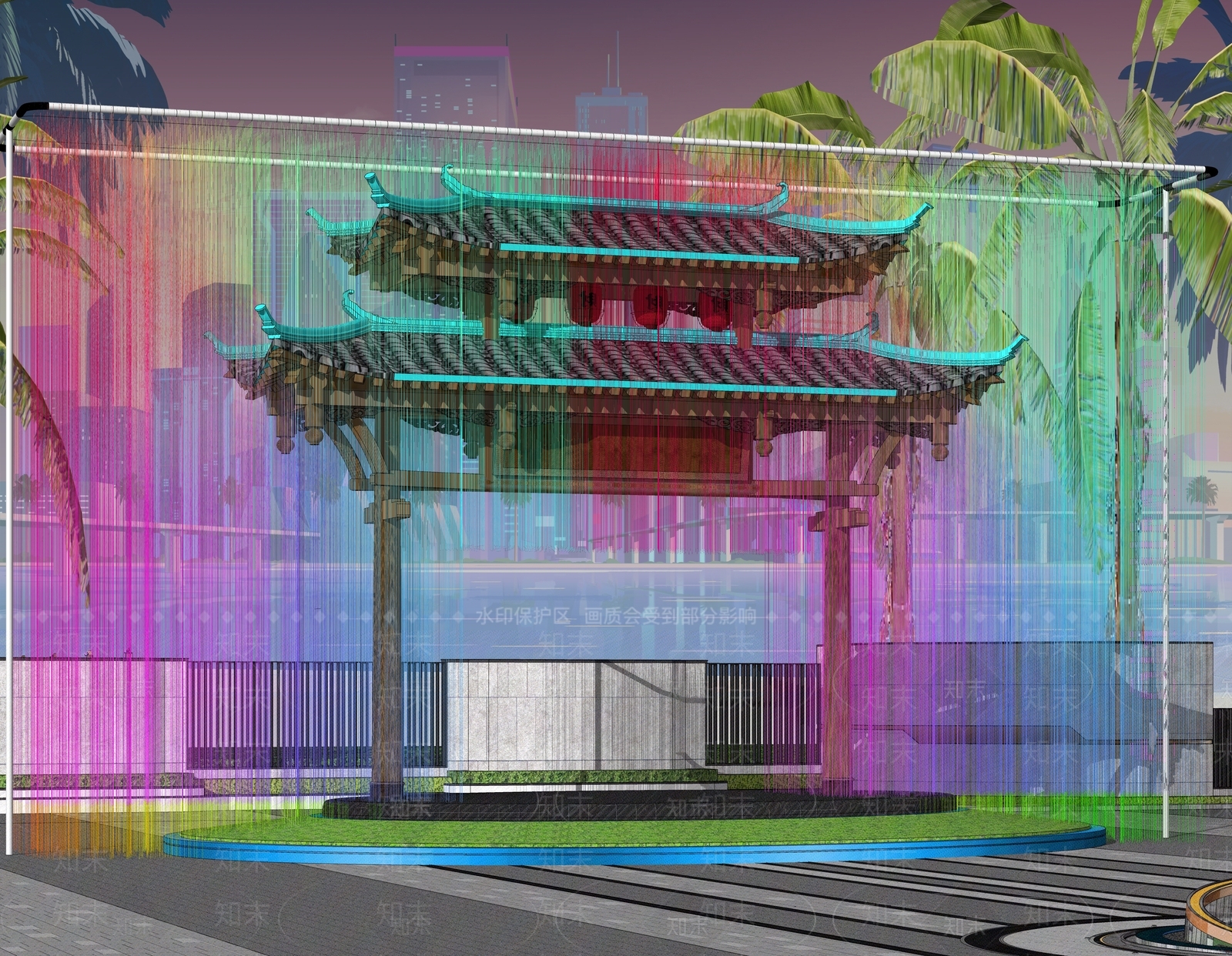 新中式线条编织入口牌坊牌楼SU模型下载【ID:1152032316】