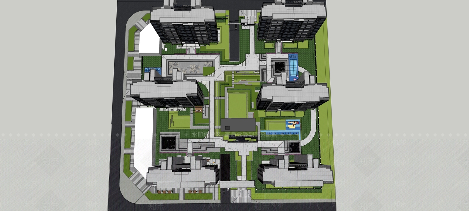 现代小区景观SU模型下载【ID:1152033041】