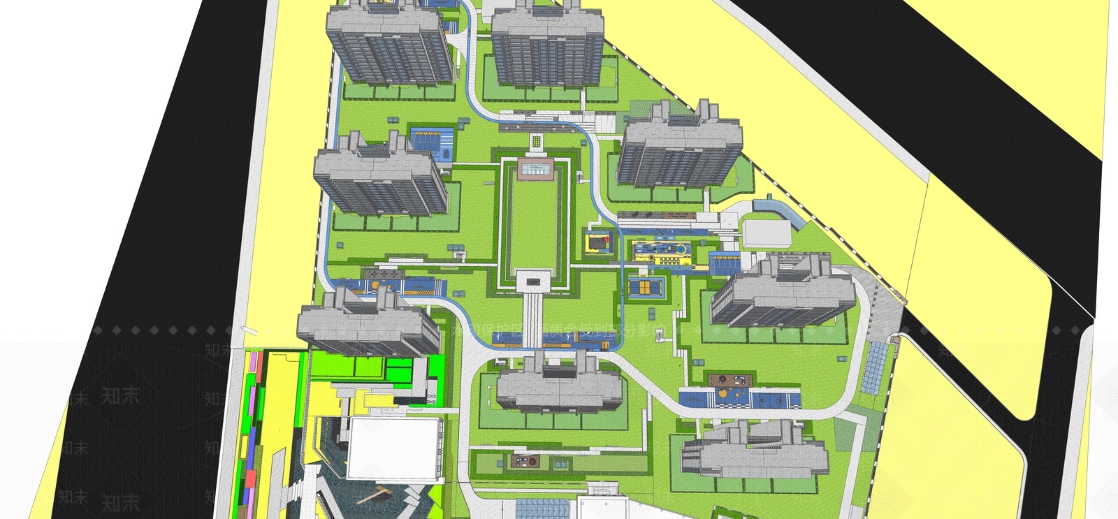 现代小区景观SU模型下载【ID:1152033057】